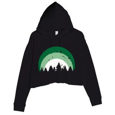 Forest Of Evergreen Tree Silhouette Distressed Trees Lover Crop Fleece Hoodie