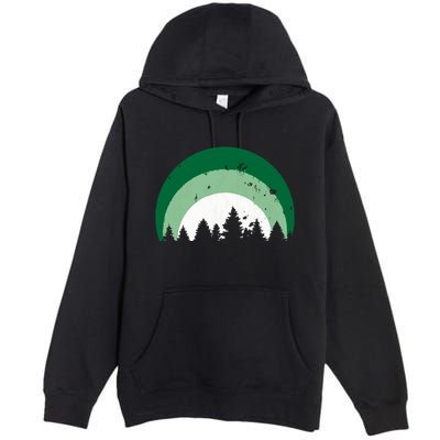 Forest Of Evergreen Tree Silhouette Distressed Trees Lover Premium Pullover Hoodie