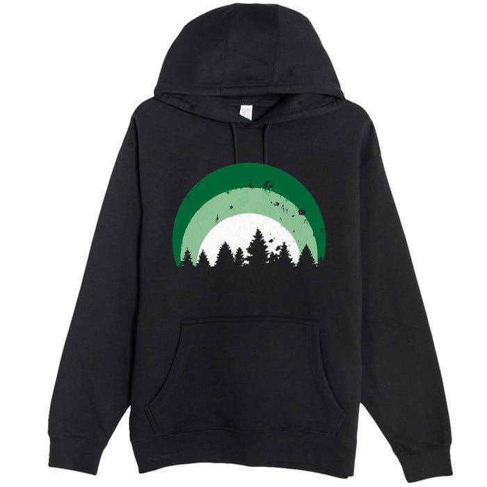 Forest Of Evergreen Tree Silhouette Distressed Trees Lover Premium Pullover Hoodie