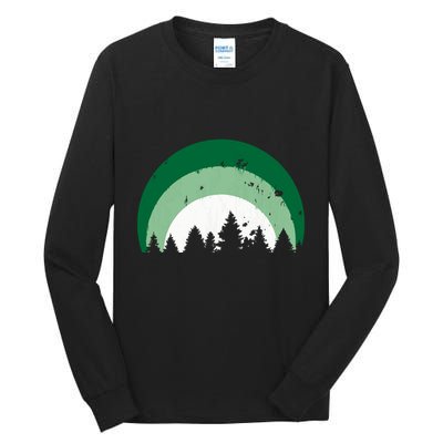 Forest Of Evergreen Tree Silhouette Distressed Trees Lover Tall Long Sleeve T-Shirt
