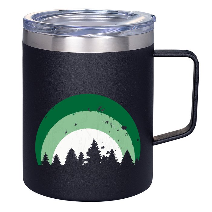 Forest Of Evergreen Tree Silhouette Distressed Trees Lover 12oz Stainless Steel Coffee Mug