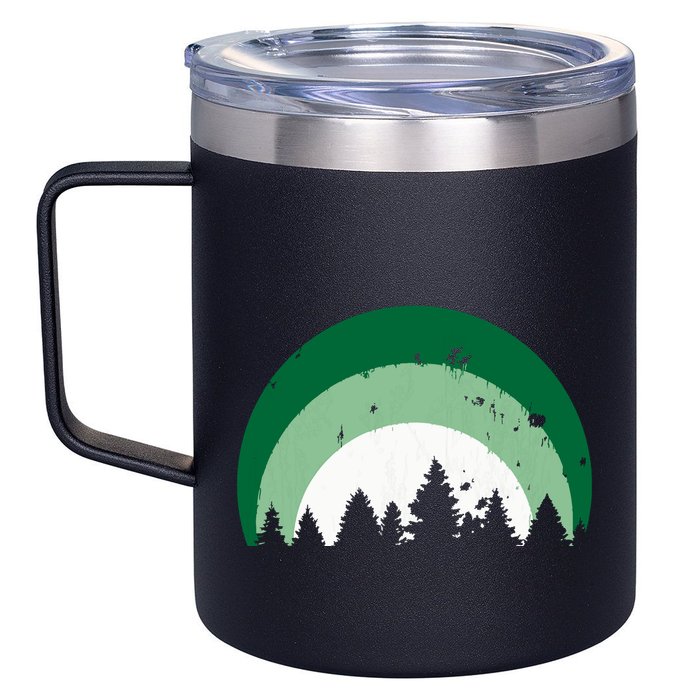 Forest Of Evergreen Tree Silhouette Distressed Trees Lover 12oz Stainless Steel Coffee Mug