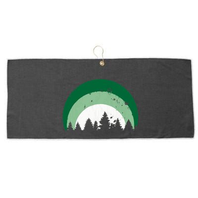 Forest Of Evergreen Tree Silhouette Distressed Trees Lover Large Microfiber Waffle Golf Towel