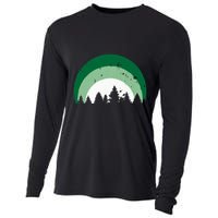 Forest Of Evergreen Tree Silhouette Distressed Trees Lover Cooling Performance Long Sleeve Crew