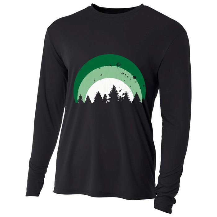 Forest Of Evergreen Tree Silhouette Distressed Trees Lover Cooling Performance Long Sleeve Crew