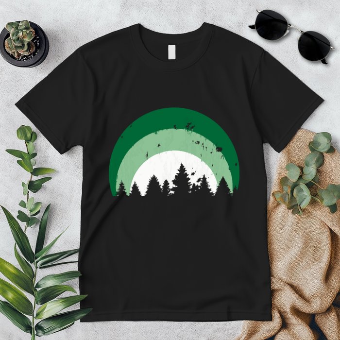 Forest Of Evergreen Tree Silhouette Distressed Trees Lover Premium T-Shirt