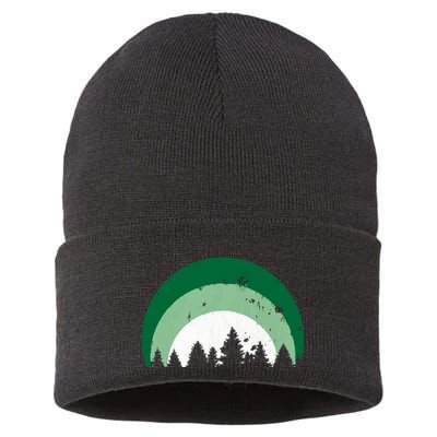 Forest Of Evergreen Tree Silhouette Distressed Trees Lover Sustainable Knit Beanie