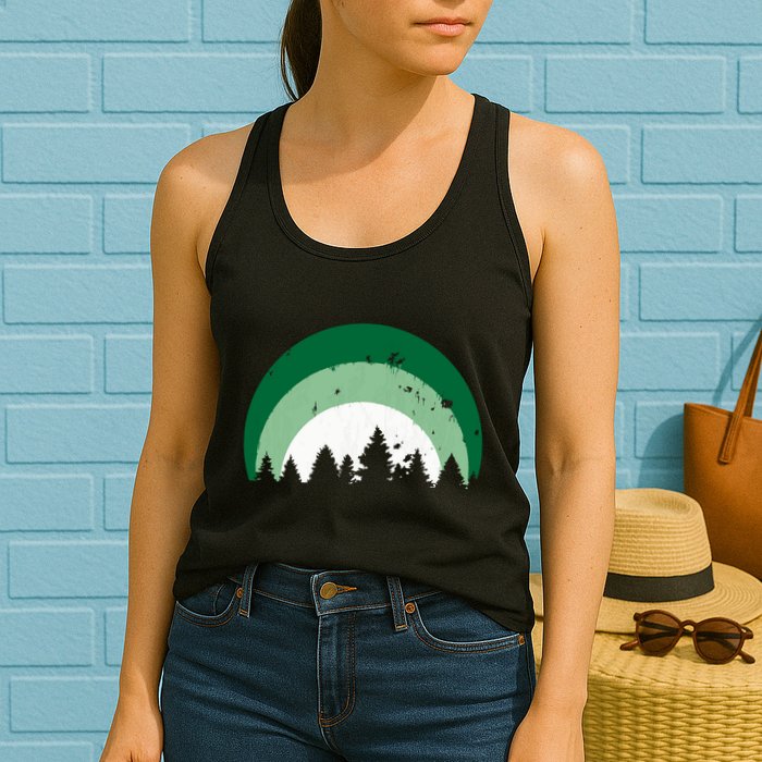Forest Of Evergreen Tree Silhouette Distressed Trees Lover Womens Tank Top