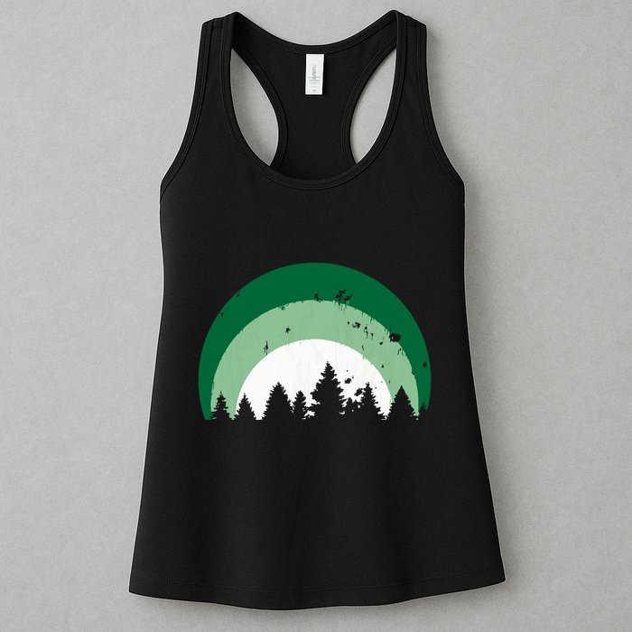 Forest Of Evergreen Tree Silhouette Distressed Trees Lover Womens Tank Top