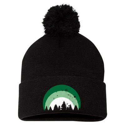 Forest Of Evergreen Tree Silhouette Distressed Trees Lover Pom Pom 12in Knit Beanie