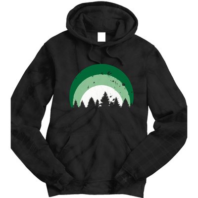 Forest Of Evergreen Tree Silhouette Distressed Trees Lover Tie Dye Hoodie