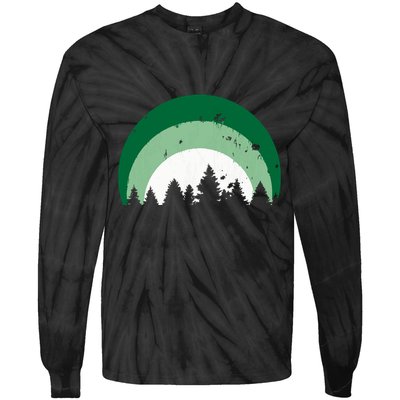 Forest Of Evergreen Tree Silhouette Distressed Trees Lover Tie-Dye Long Sleeve Shirt