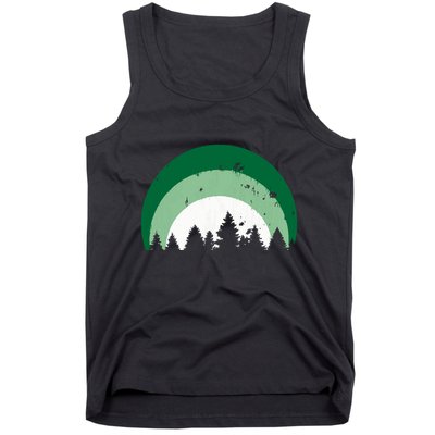 Forest Of Evergreen Tree Silhouette Distressed Trees Lover Tank Top