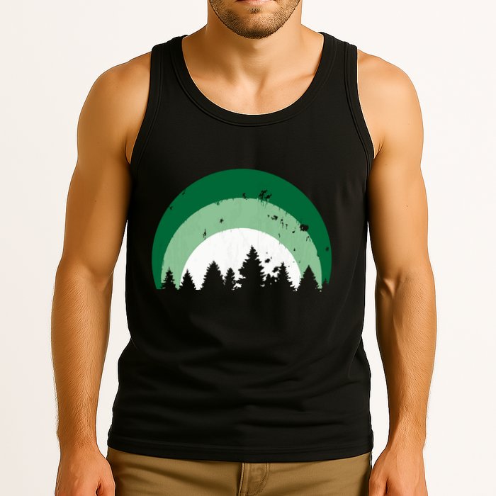 Forest Of Evergreen Tree Silhouette Distressed Trees Lover Tank Top