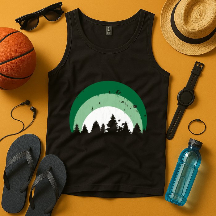 Forest Of Evergreen Tree Silhouette Distressed Trees Lover Tank Top