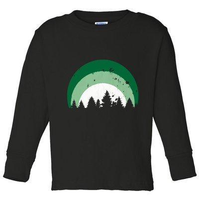 Forest Of Evergreen Tree Silhouette Distressed Trees Lover Toddler Long Sleeve Shirt