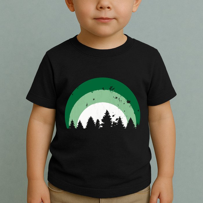 Forest Of Evergreen Tree Silhouette Distressed Trees Lover Toddler T-Shirt