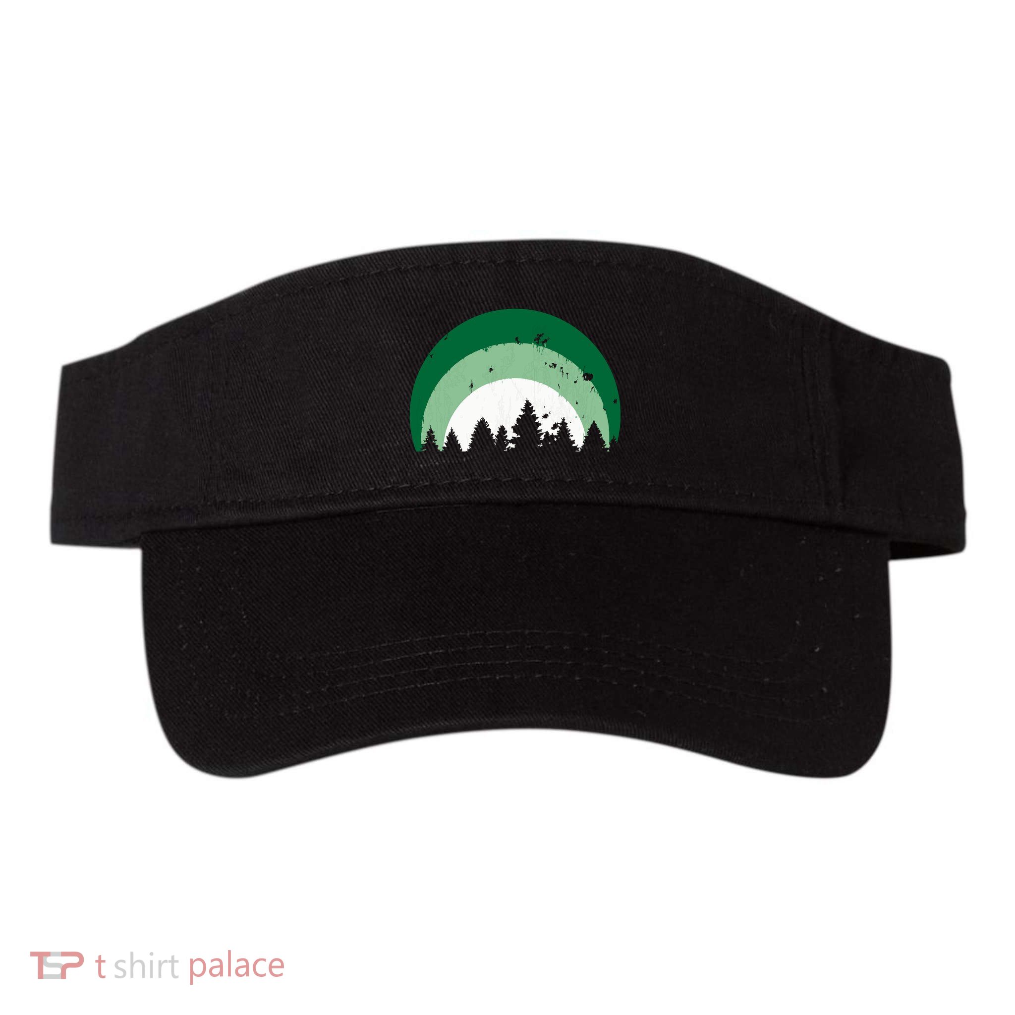 Forest Of Evergreen Tree Silhouette Distressed Trees Lover Visor