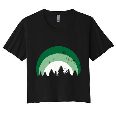 Forest Of Evergreen Tree Silhouette Distressed Trees Lover Crop Top