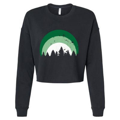 Forest Of Evergreen Tree Silhouette Distressed Trees Lover Cropped Pullover Crew