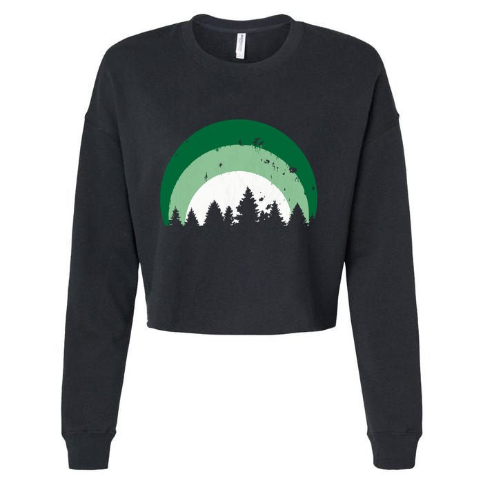 Forest Of Evergreen Tree Silhouette Distressed Trees Lover Cropped Pullover Crew