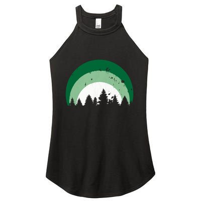 Forest Of Evergreen Tree Silhouette Distressed Trees Lover Women's Perfect Tri Rocker Tank