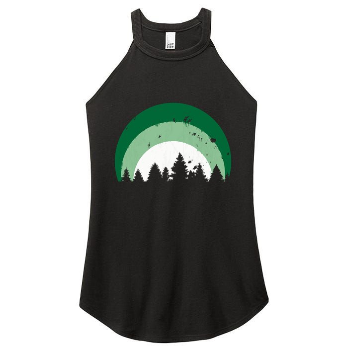 Forest Of Evergreen Tree Silhouette Distressed Trees Lover Women's Perfect Tri Rocker Tank