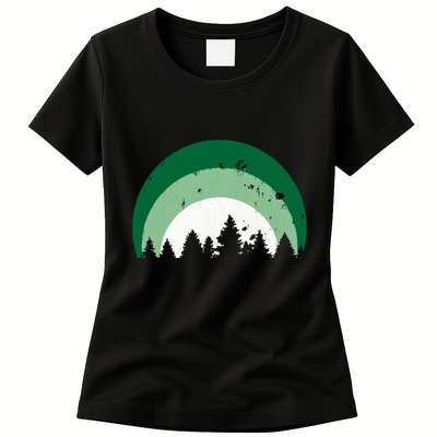Forest Of Evergreen Tree Silhouette Distressed Trees Lover Womens T-Shirt