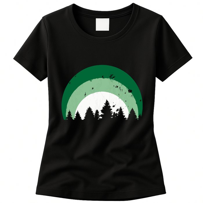 Forest Of Evergreen Tree Silhouette Distressed Trees Lover Womens T-Shirt