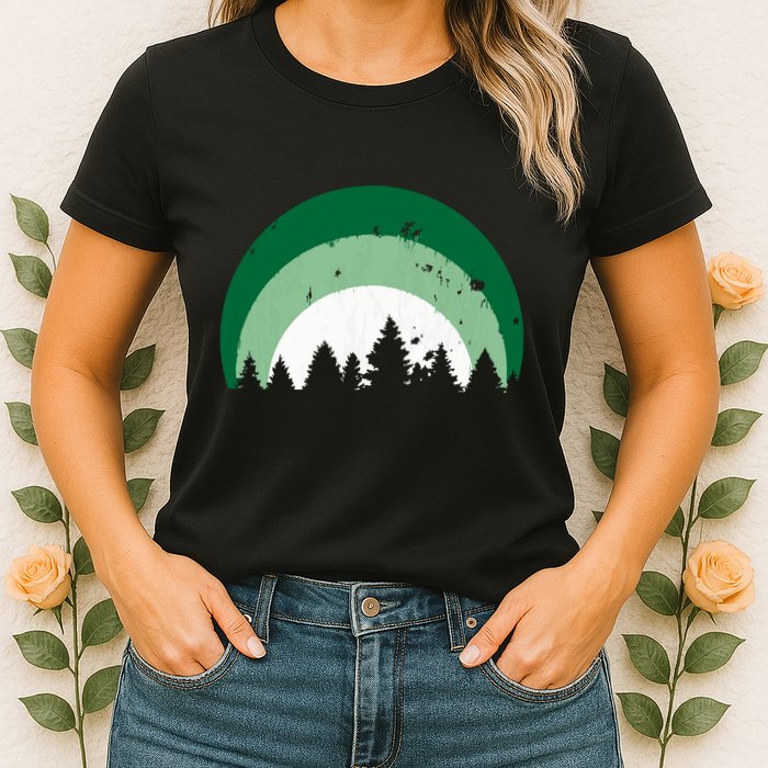 Forest Of Evergreen Tree Silhouette Distressed Trees Lover Womens T-Shirt