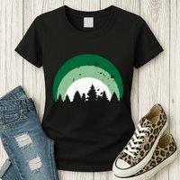 Forest Of Evergreen Tree Silhouette Distressed Trees Lover Womens T-Shirt