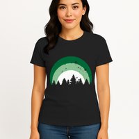 Forest Of Evergreen Tree Silhouette Distressed Trees Lover Womens T-Shirt