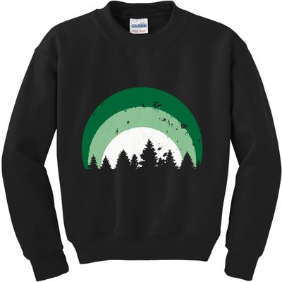 Forest Of Evergreen Tree Silhouette Distressed Trees Lover Kids Sweatshirt