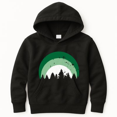 Forest Of Evergreen Tree Silhouette Distressed Trees Lover Kids Hoodie