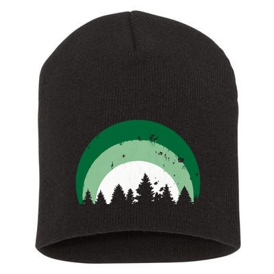 Forest Of Evergreen Tree Silhouette Distressed Trees Lover Short Acrylic Beanie