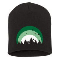 Forest Of Evergreen Tree Silhouette Distressed Trees Lover Short Acrylic Beanie