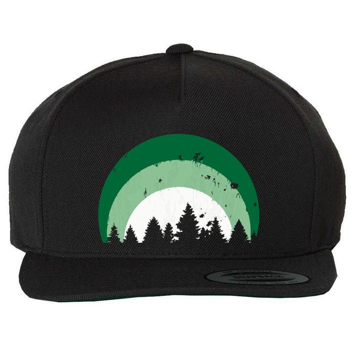 Forest Of Evergreen Tree Silhouette Distressed Trees Lover Wool Snapback Cap