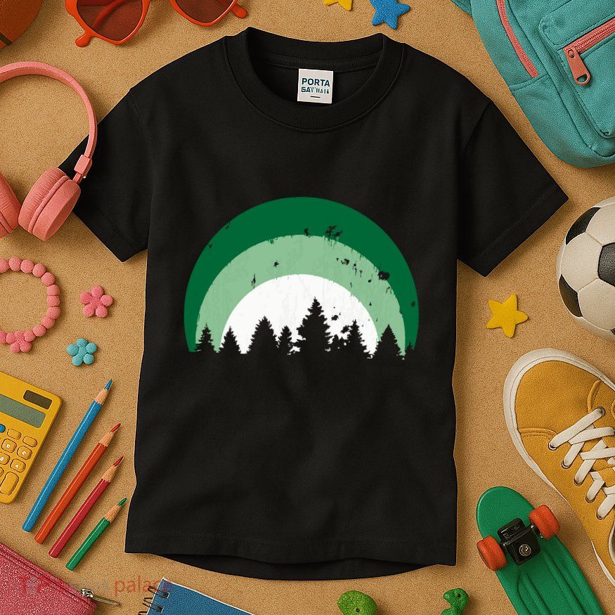 Forest Of Evergreen Tree Silhouette Distressed Trees Lover Kids T-Shirt