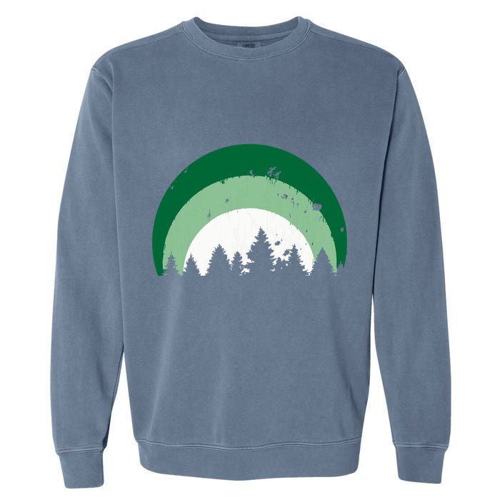 Forest Of Evergreen Tree Silhouette Distressed Trees Lover Garment-Dyed Sweatshirt