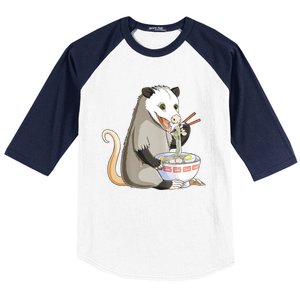 Funny Opossum Eating Ramen Baseball Sleeve Shirt