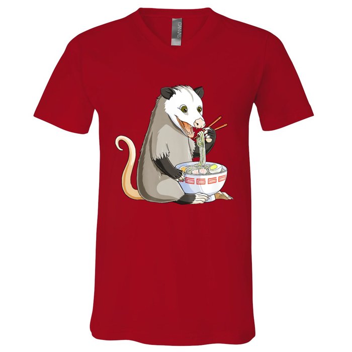 Funny Opossum Eating Ramen V-Neck T-Shirt