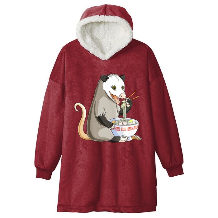 Funny Opossum Eating Ramen Hooded Wearable Blanket