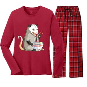 Funny Opossum Eating Ramen Women's Long Sleeve Flannel Pajama Set 