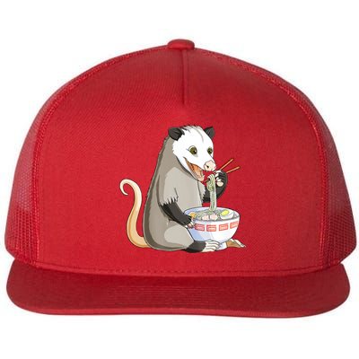 Funny Opossum Eating Ramen Flat Bill Trucker Hat