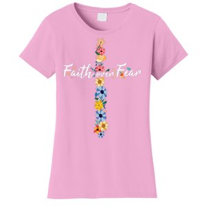 Faith Over Fear Christian Cross Flowers Women's T-Shirt