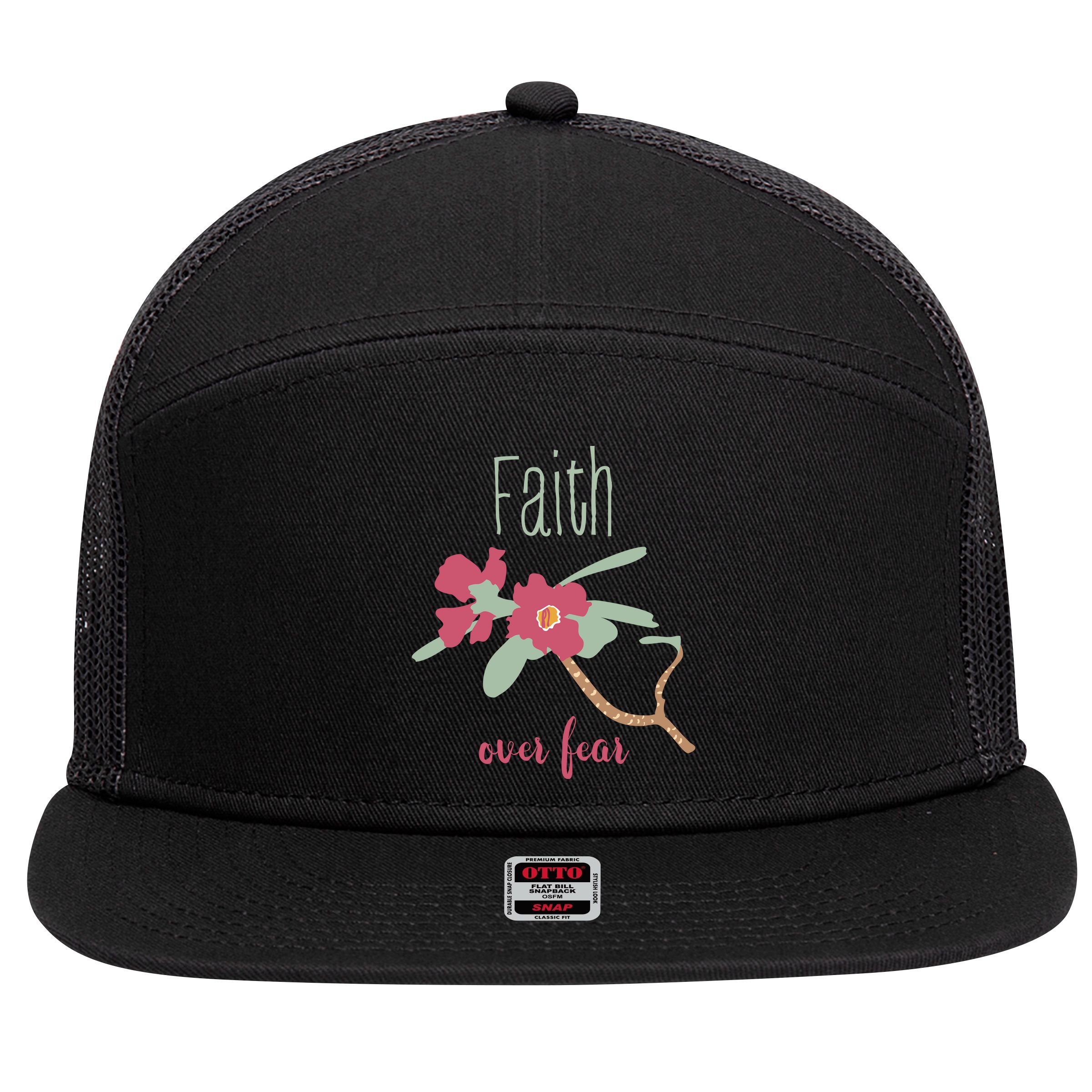 Faith Over Fear Christian 7 Panel Mesh Trucker Snapback Hat