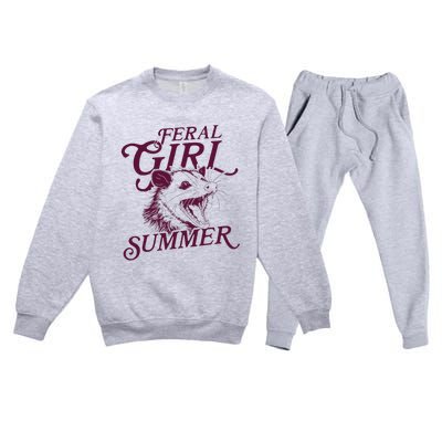 Funny Opossum Feral Girl Summer Premium Crewneck Sweatsuit Set