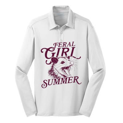 Funny Opossum Feral Girl Summer Silk Touch Performance Long Sleeve Polo