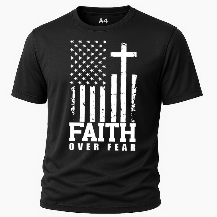 Faith Over Fear American Flag Cross Cooling Performance Crew T-Shirt