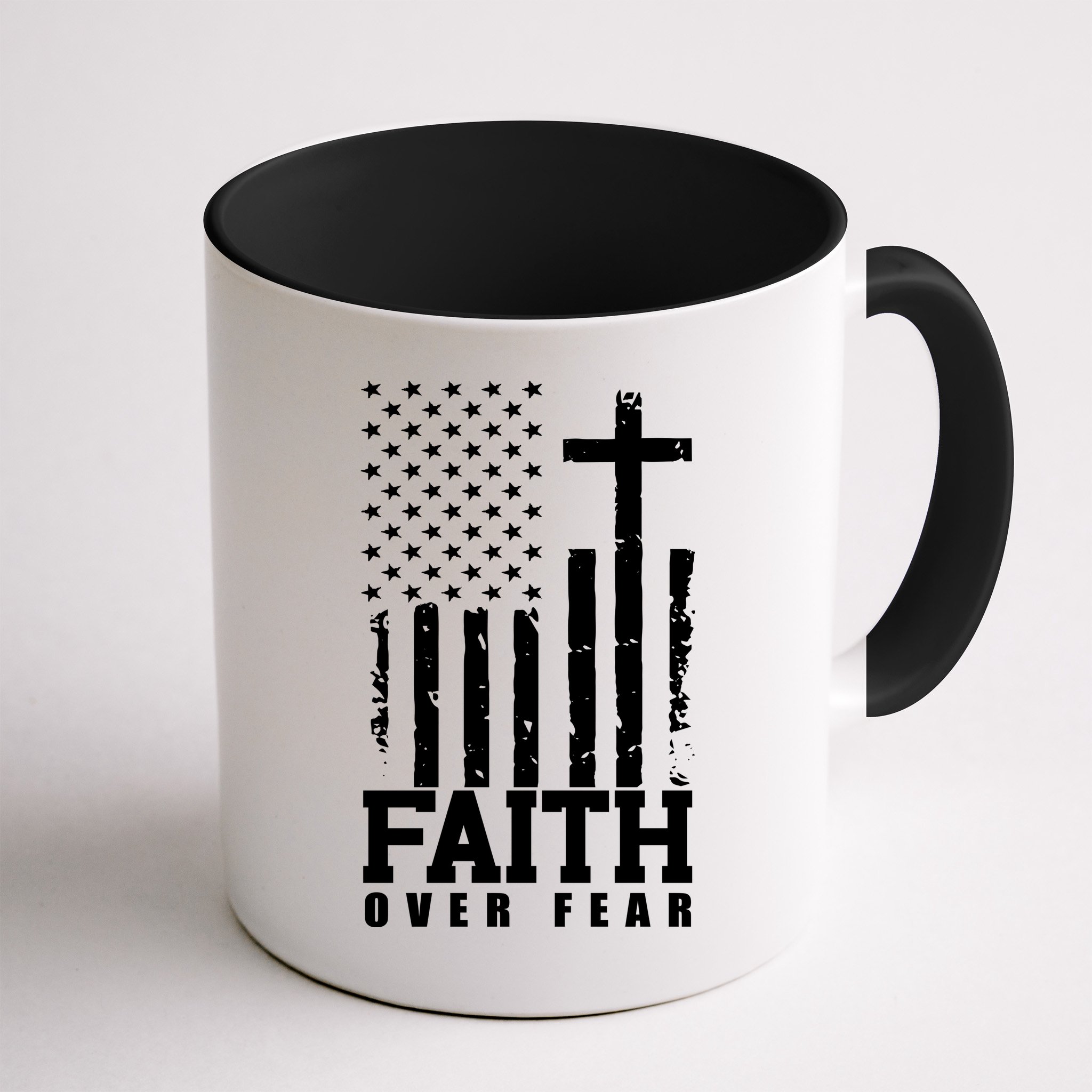 Faith Over Fear American Flag Cross Mug